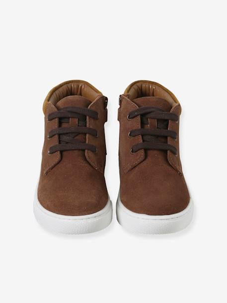 High-Top Leather Trainers with Laces, for Boys brown+navy blue 