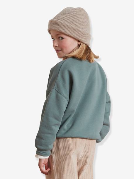 Sweat shirt for girls with a message, Liberty fabric - organic cotton - CYRILLUS green 