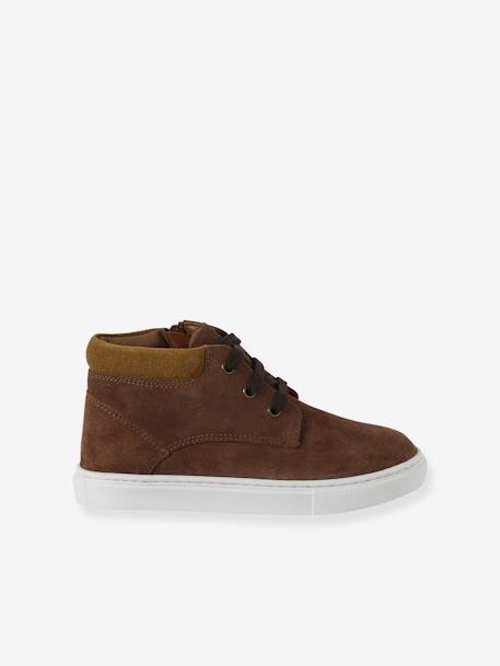 High-Top Leather Trainers with Laces, for Boys brown+navy blue 