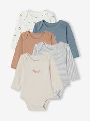 -Pack of 5 Long Sleeve Bodysuits in Organic Cotton with Cutaway Shoulders for Babies