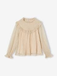 Girls-Smocked Blouse in Iridescent Tulle for Girls