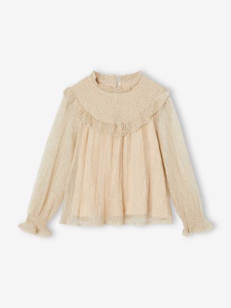 Smocked Blouse in Iridescent Tulle for Girls gold 