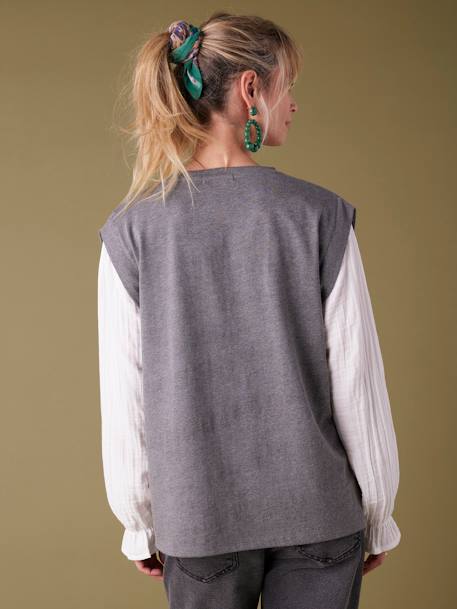 Dual Fabric Top with Cotton Gauze Sleeves for Maternity, ENVIE DE FRAISE mouse grey 