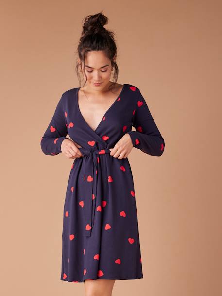 Maternity Ward Kit: 'Mon coeur' Nightie for Maternity + Bodysuit for Babies + Pouch by ENVIE DE FRAISE navy blue 