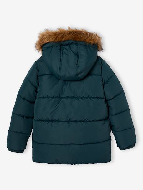 Hooded Jacket Lined in Polar Fleece, with Gloves, for Boys BLUE MEDIUM SOLID WITH DESIGN+BROWN MEDIUM SOLID WITH DESIGN+fir green 