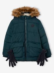 Boys-Coats & Jackets-Hooded Jacket Lined in Polar Fleece, with Gloves, for Boys