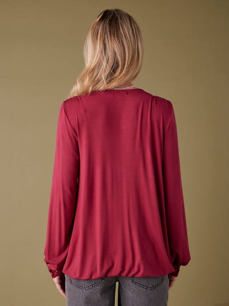 Blouse-Effect Top with Crossover on the Front for Maternity, ENVIE DE FRAISE bordeaux red 