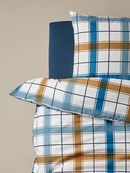 Duvet Cover + Pillowcase Set for Children, in Flannel with Recycled Cotton, Retro Winter striped navy blue 