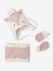 Kitty Beanie + Snood + Mittens Set for Baby Girls