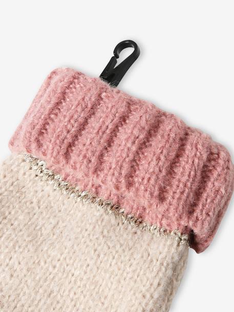 Colourblock Beanie, Snood, Mittens/Fingerless Mitts Set for Girls striped pink 