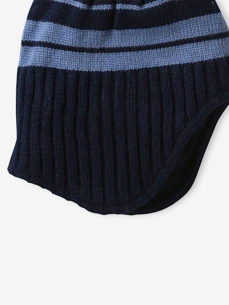 Striped Chullo Hat with Pompom for Boys navy blue 