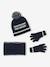 Beanie + Snood + Gloves Set for Boys navy blue 