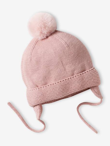 Beanie + Snood + Mittens Set for Baby Girls pale pink+rosy 