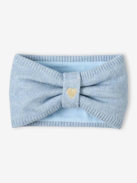 Heart Beanie + Snood + Mittens Set for Baby Girls crystal blue 