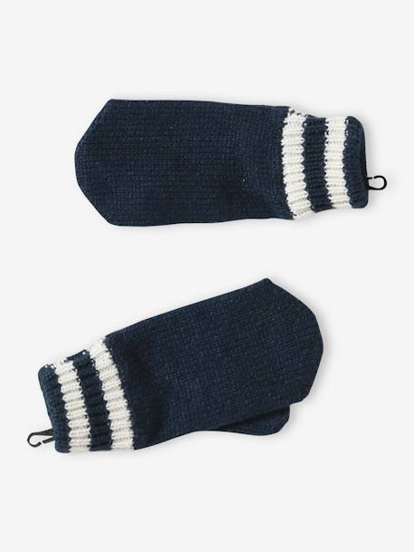 Striped Beanie + Snood + Gloves Set for Boys ink blue 