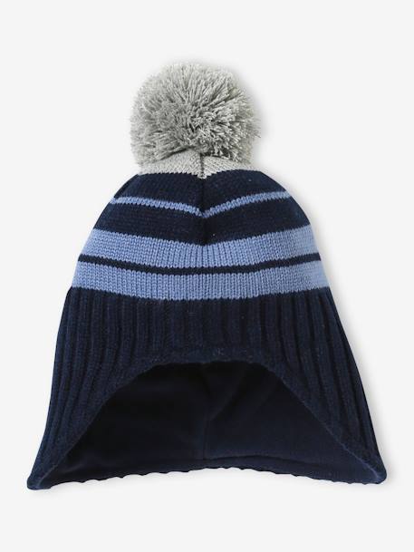 Striped Chullo Hat with Pompom for Boys navy blue 