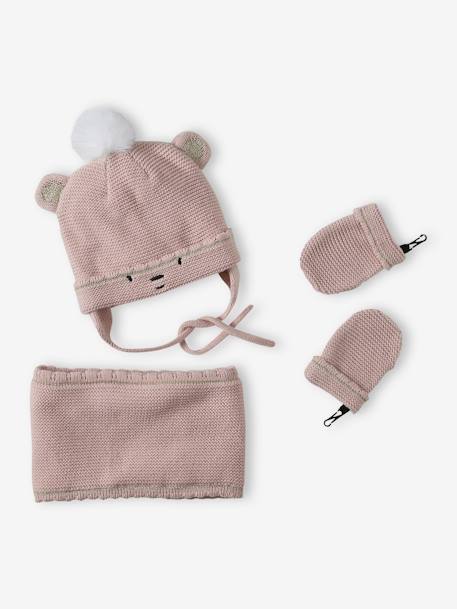 Christmas Beanie + Snood + Gloves for Baby Girls rosy 