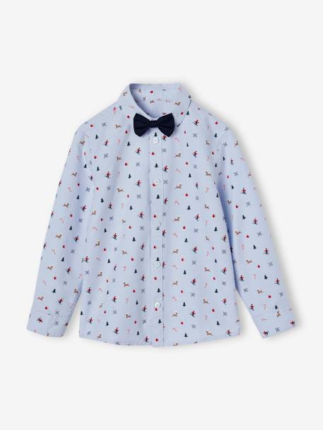 Christmas Gift Box with Printed Shirt & Bow Tie for Boys chambray blue 