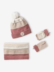 Girls-Sets-Colourblock Beanie, Snood, Mittens/Fingerless Mitts Set for Girls