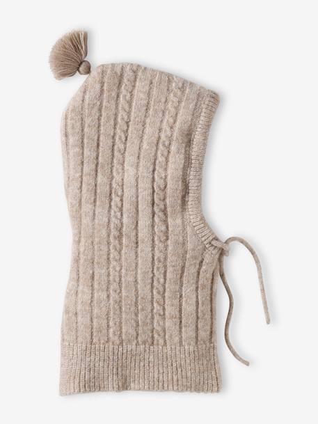 Cable Knit Hood for Girls marl beige 