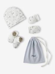 -Beanie + Mittens + Pram Shoes + Pouch Set for Babies