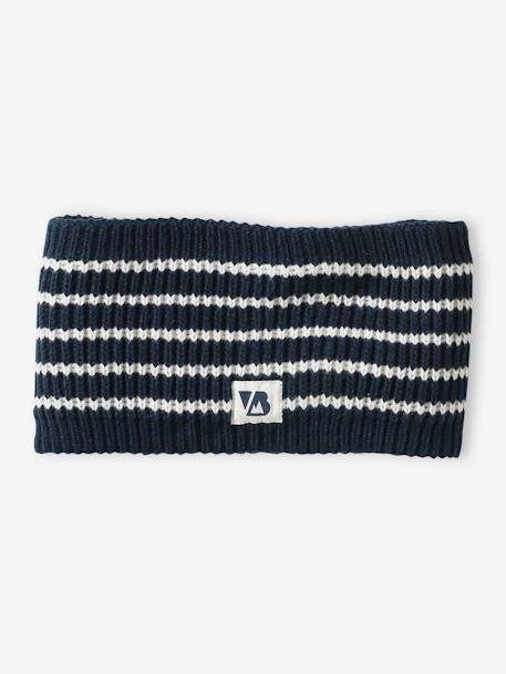 Striped Beanie + Snood + Gloves Set for Boys ink blue 