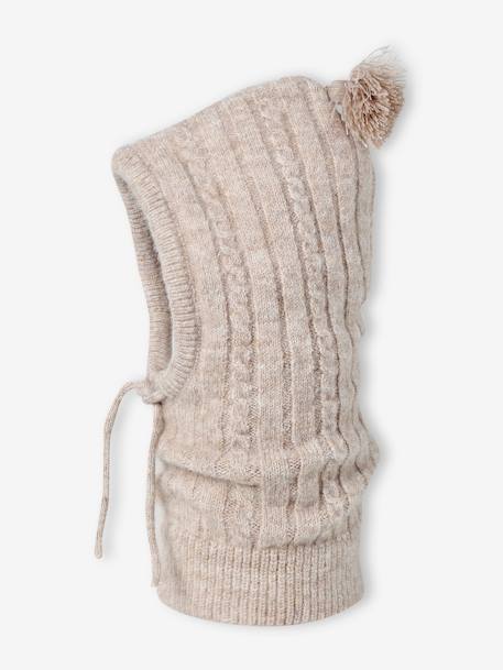 Cable Knit Hood for Girls marl beige 