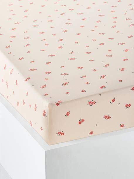 Fitted Sheet in Recycled Cotton for Children, Gipsy printed beige 