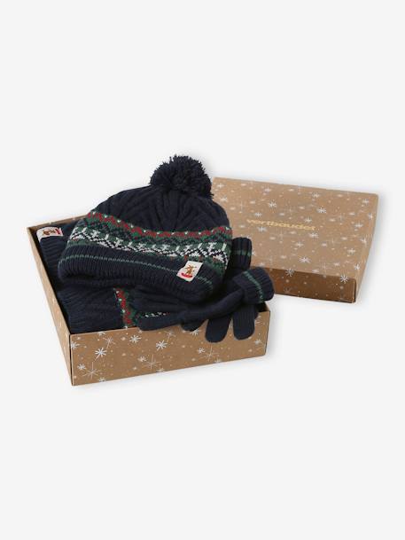 Christmas Special Beanie + Snood + Gloves Set for Boys fir green 