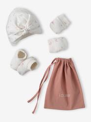 -Beanie + Mittens + Pram Shoes + Pouch Set for Babies