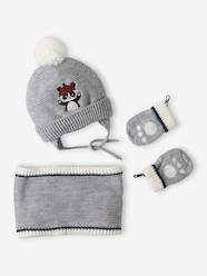 Panda Beanie + Snood + Mittens Set for Baby Boys