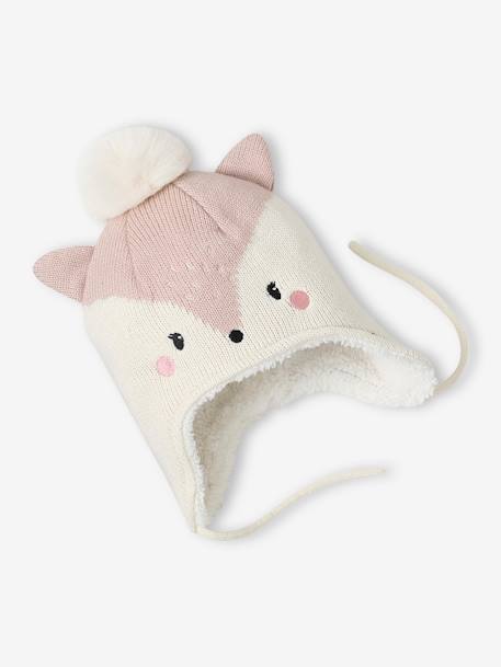 Kitty Beanie + Snood + Mittens Set for Baby Girls pale pink 