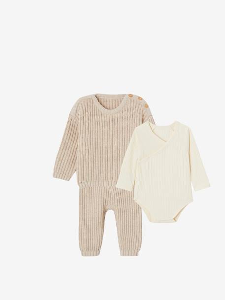 3-Piece Unisex Combo for Newborn Babies marl beige 