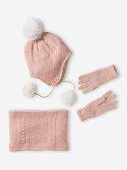 Girls-Accessories-Soft Knit Beanie + Snood + Gloves Set