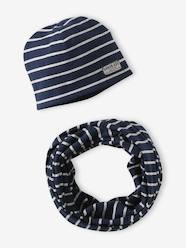 -Striped Beanie + Infinity Scarf Set for Boys