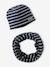 Striped Beanie + Infinity Scarf Set for Boys navy blue+ochre 