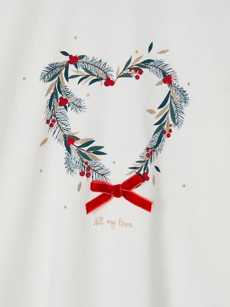 Top with Heart-Shaped Christmas Wreath & Glittery Details for Girls ecru 