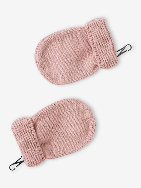 Beanie + Snood + Mittens Set for Baby Girls pale pink+rosy 