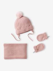 Beanie + Snood + Mittens Set for Baby Girls