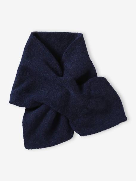 Beanie with Pompom + Scarf Set in Soft Knit for Girls navy blue 