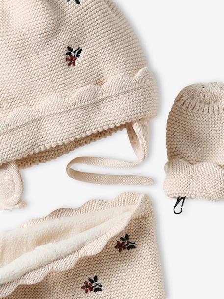 Beanie + Snood + Mittens Set for Baby Girls sand beige 