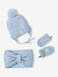 Heart Beanie + Snood + Mittens Set for Baby Girls