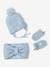 Heart Beanie + Snood + Mittens Set for Baby Girls crystal blue 