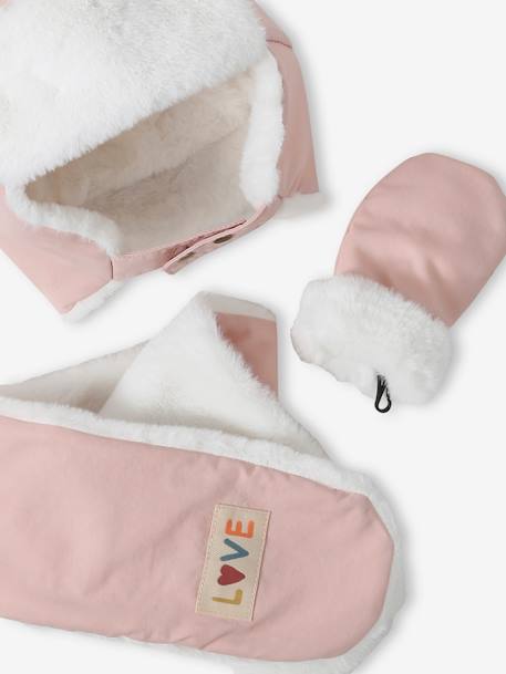 Chapka + Snood + Mittens Set for Babies pale pink 