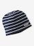 Striped Beanie + Infinity Scarf Set for Boys navy blue+ochre 