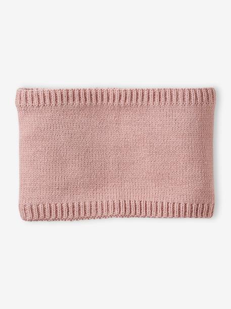 Beanie + Snood + Mittens Set for Baby Girls pale pink+rosy 