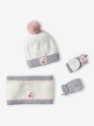 Girls-Accessories-Beanie + Snood + Gloves/Fingerless Mitts "Love" Set for Girls