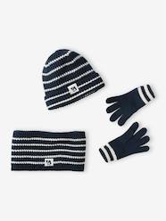 Striped Beanie + Snood + Gloves Set for Boys