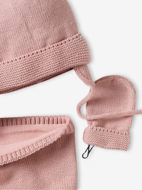 Beanie + Snood + Mittens Set for Baby Girls rosy 