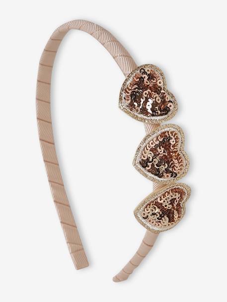 Alice Band with Hearts & Sequins for Girls gold 